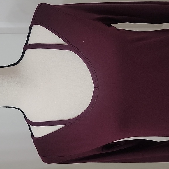 Loft Size S Burgundy / Wine Long Sleeve Top with Shoulder Cutouts, EUC - Picture 2 of 11